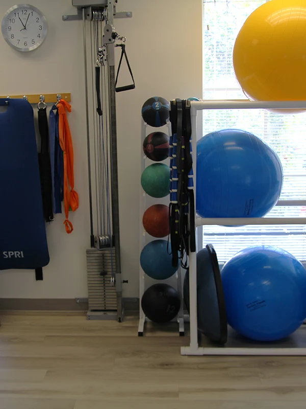 weights and workout balls in the Professional Physical Therapy gym